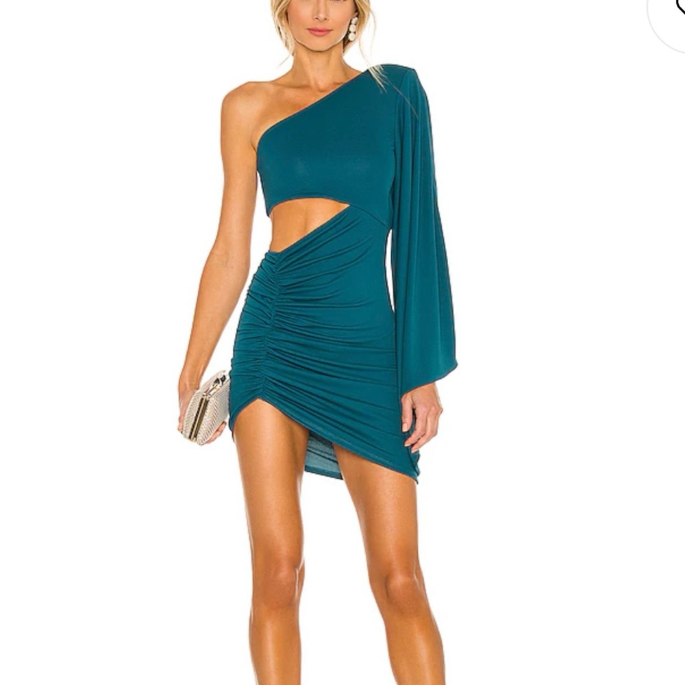Michael Costello Blue Asymmetrical One Shoulder Dress